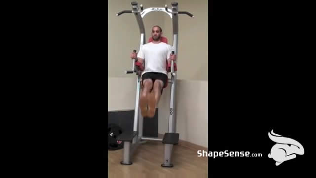 An image of a man performing the roman chair leg raise exercise.
