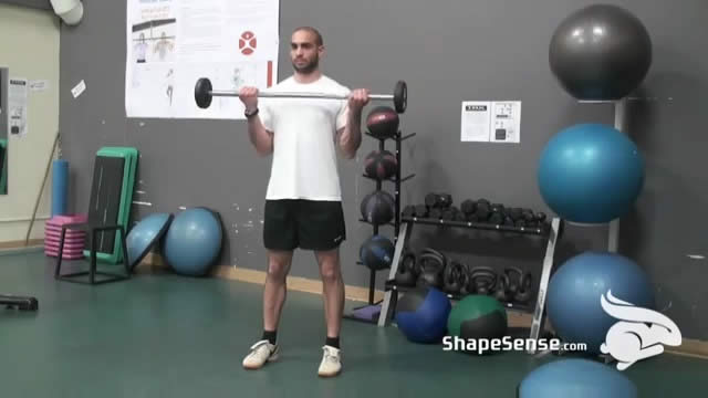 An image of a man performing the barbell curl exercise.