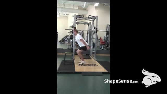 An image of a man performing the box jump exercise.