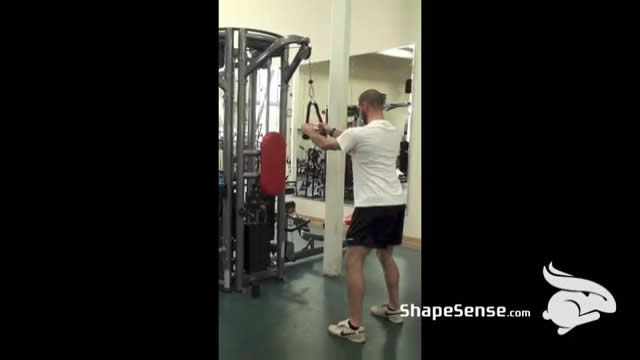 An image of a man performing the rope straight arm pull down exercise.