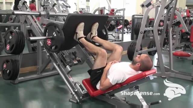 An image of a man performing the leg press exercise.