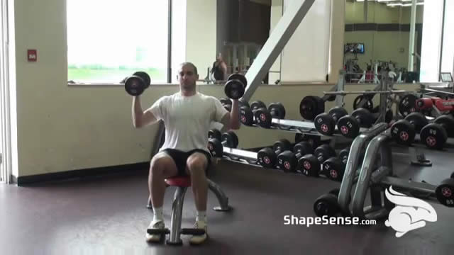 An image of a man performing the Arnold press exercise.