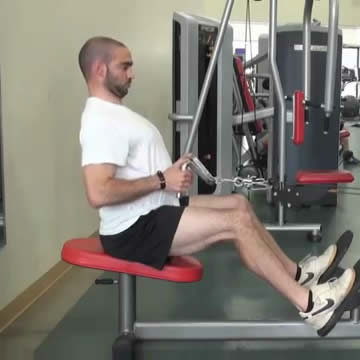 An image of a man performing the seated cable row exercise.