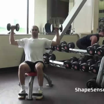 An image of a man performing the dumbbell shoulder press exercise.