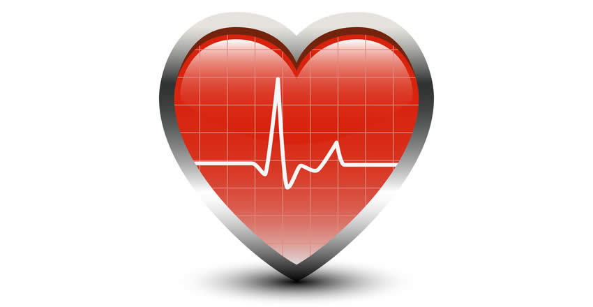 A red heart with an ECG pulse line displayed over it.