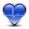 A blue heart with an ECG pulse line displayed over it.