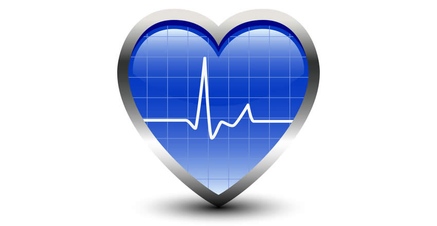 A blue heart with an ECG pulse line displayed over it.