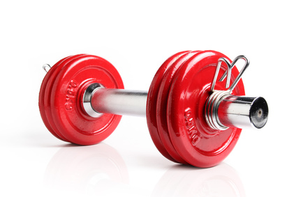 a red dumbell weight