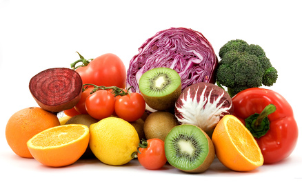 an assortment of nutritional fruits and vegetables